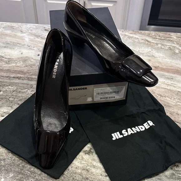 Vintage Jil Sander Burgundy Patent Leather Square-Toe Pumps – Size 8 – Italy - Picture 2 of 12